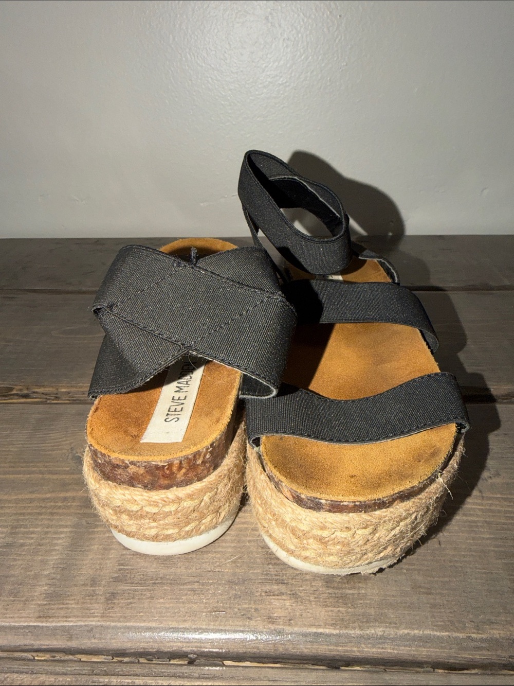Steve Madden Black Bandi Platform Wedge Sandals - Picture 6 of 10